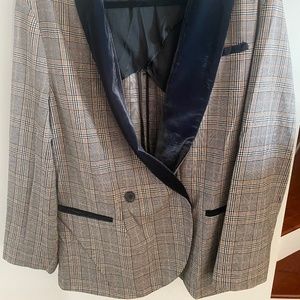 Free People Plaid Oversized Velvet Collar Blazer